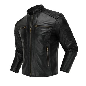 Chaqueta de Motociclista Vintage 2023, Capa Superior de Cuero Vacuno, Cuero Genuino, Cuello Alto, Nuevo Estilo Invernal, Chaqueta para Hombre, Envío DDP - Product Image 1