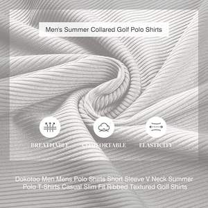 เสื้อโปโลชายทรงสลิมฟิตเสื้อกอล์ฟคอวีแขนสั้นผ้าถักพิมพ์ลายฤดูร้อน - Product Image 6