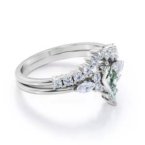 Bague de mariage en agate de mousse et moissanite de 1.75 carats avec couronne quadrilatère vintage à 2 couches personnalisée - Product Image 2