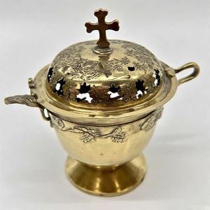 FaithFlame Holy Flame Brûleur d'encens à charbon de bois Antique Encensoir en laiton fabriqué à la main pour la messe et les offrandes spirituelles - Product Image 1