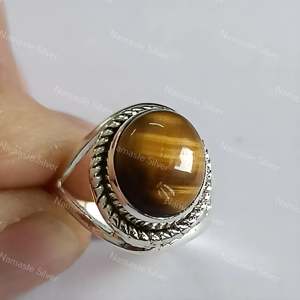 925 Sterling <b>Silver</b> Handmade Tigers Eye Boho <b>Ring</b> Women's Natural Oval <b>Silver</b> <b>Statement</b> <b>Ring</b> for Gift - Product Image 2