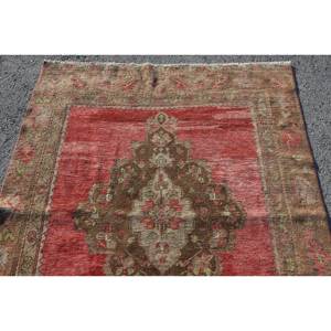 Alfombra turca Vintage de 4,5x11,4 pies, diseño de retazos rojo y marrón, técnica de tejido plano de látex de lana para decoraciones de sala de estar - Product Image 5