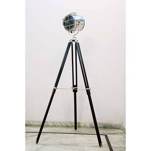 Handmade Art Deco Spotlight Floor Lamp <b>Tripod</b> Wooden Legs Nautical Searchlight 185cm 2.8kg Aluminium Material Living Room - Product Image 2