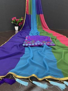 Design traditionnel BollywoodNew belle séquence Saree avec chemisier lin fantaisie Sari pour les femmes pour les fêtes robe de mode indienne - Product Image 3