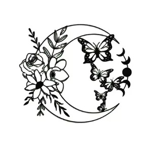 Decoración de diseño Floral de media luna para sala de estar, decoración de pared de Metal negro, arte de pared de hojas, obra de arte moderna para comedor de inauguración de la casa - Product Image 1