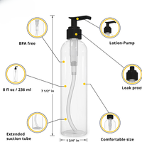 236ml vide clair PET bouteille en plastique Lotion pompe presse bouteilles huile maquillage cosmétique distributeur conteneurs liquide corps savon bouteille