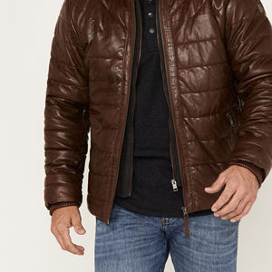 Doudoune luxueuse en cuir d'agneau Vêtements d'extérieur d'hiver élégants pour hommes Vêtements décontractés Vêtements de mode Vestes rembourrées en cuir - Product Image 5