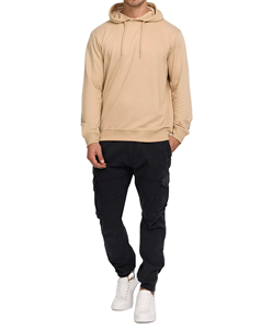 เสื้อสเวตเชิ้ตมีฮู้ดสีเบจสำหรับผู้ชาย ทรงปกติ ผ้าฝ้ายเฟรนช์เทอร์รี่ แขนยาว สีพื้น สวมใส่สบายๆ สำหรับฤดูใบไม้ร่วง - Product Image 2