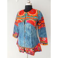 Veste en jean patchwork pour dames manteau coloré à manches longues imprimé floral pour femmes designer