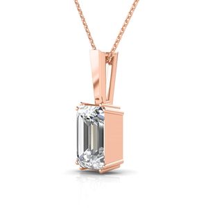 Pendentif en diamant de laboratoire solitaire serti en bélière taille émeraude - Product Image 4