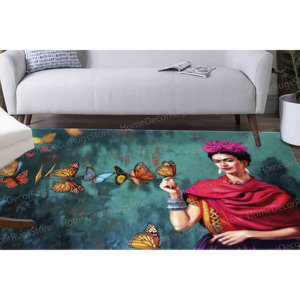 Frida With Butterflies Printed <b>Rug</b> - Thick <b>Chenille</b> Design for Entryway & Bathroom,Nonwoven Thin <b>Rug</b> - Product Image 2