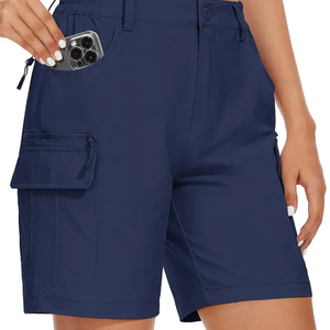 Pantalones cortos informales de alta elasticidad para hombre, no transparentes, ecológicos, mezcla de poliéster, algodón, cintura con cordón antiarrugas - Product Image 1