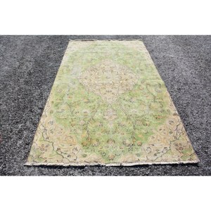 Tapis turc vintage grande surface 4.8x8,4 pieds classique vert beige patchwork design fait à la main laine latex pour couloir chambre décor - Product Image 1