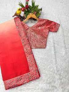 ผ้าส่าหรีสีเหลืองแบบดั้งเดิมสวยงามจาก Ethnic World Creation สำหรับงานแต่งงาน งานเลี้ยง และงานเฉลิมฉลอง ผลิตจากผ้าจอร์เจตต์เทียมเนื้อหนา แห้งเร็ว - Product Image 6