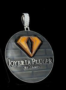 Logo d'entreprise personnalisé Design pendentif en argent sterling 925 émail dur noir et blanc diamant plaqué or style Hip Hop - Product Image 3