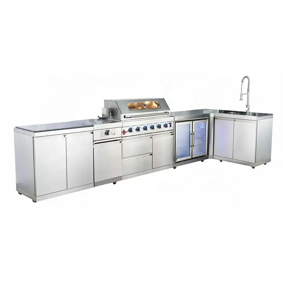 L-SHAPE set da cucina modulari per esterni mobili da cucina personalizzati per barbecue con lavello e bruciatore laterale