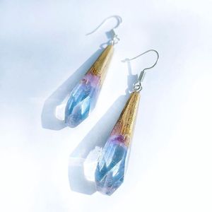 SE CONVIERTE EN MADERA LLAMACIÓN CALIDAD COLGANTES Lámina de oro Negro Resina blanca Pendientes en forma de corazón Cuadrado Redondo Geométrico Resina de madera - Product Image 3