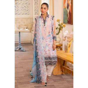 Traje de 3 Piezas para Mujer en Muselina Azul sin Costuras, Bordado, Transpirable, con Estampado Digital - Product Image 6