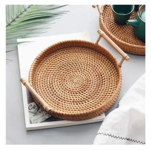 ถาดรองหวายแบบ Boho สำหรับอาหารค่ำดีไซน์100% ที่จับโลหะ - Product Image 4