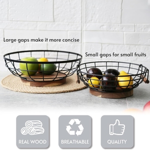Modern Metal <b>Wire</b> Fruit Bowl with Wooden Base 12 Inch Decorative Fruit <b>Basket</b> for Kitchen and Dining Table - Product Image 5