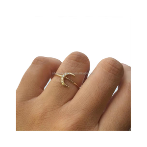 Unique Crescent Moon SI Clarity G-H Color Diamond <b>Ring</b> Solid 14K Yellow Gold Jewelry for Sale - Product Image 3