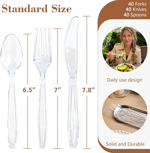 Cubiertos Desechables Resistentes de PS Transparente Biodegradable, Tenedores, Cucharas, Cuchillos, Libres de BPA, Resistentes al Calor, Juego de Cubiertos Premium Libres de BPA - Product Image 2