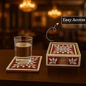 Sous-verres carrés en résine et bois de noyer, motif floral rouge et blanc, écologiques, durables, 10 cm, style luxueux, pour bureau - Product Image 6