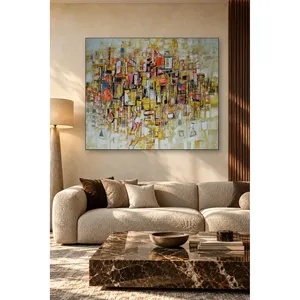 Composition urbaine abstraite Fida en tons jaunes, impression sur toile - Product Image 1
