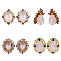 Clous d'oreilles ovales en pierre précieuse, Quartz Rose, clous en argent Sterling 925, trouver des bijoux de mariage délicats, fournisseur