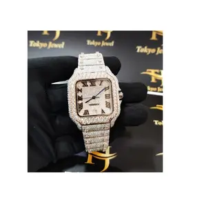 Самые популярные мужские наручные часы из нержавеющей стали с бриллиантами, привлекают всеобщее внимание, прозрачные часы vvs moissanite