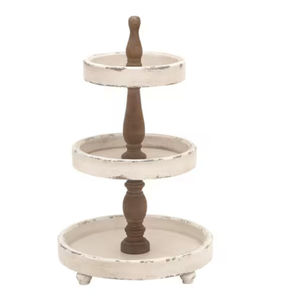 Plateau de service vintage en bois à 2 niveaux avec poignée, support de présentation pour gâteaux, cupcakes et desserts, vintage pour la décoration de la maison et les événements - Product Image 2