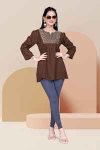 Indian Ethnic Wear Delta Cotton Material Latest Design Of Embroidery <b>Work</b> <b>Tunic</b> Style Short Kurti for Casual and Festival Wear - Product Image 6