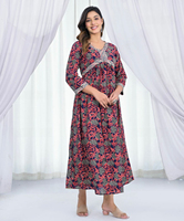Kurti Etnik India Siap Pakai untuk Pesta, 100% Katun, Elegan, Kancing, Motif Cetak Buatan Tangan, Bernapas, untuk Remaja Putri dan Wanita