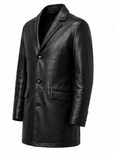 Manteau long en cuir véritable pour homme, double boutonnage, col à revers, en cuir de vache, vêtement d'extérieur pour l'hiver - Product Image 5