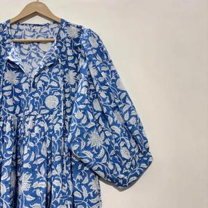 Vestido de algodón con estampado de bloques azules de alta calidad, túnicas largas, Top para fiesta diaria o regalo de damas de honor - Product Image 2