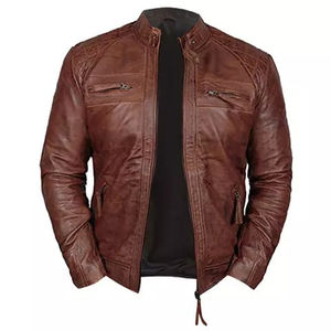 Chaqueta de Cuero Marrón para Hombre, Estilo Urbano, Nueva, a la Moda, Personalizada, de Manga Larga - Product Image 2