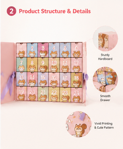 Organisateur de surprise de Noël avec animaux mignons, 24 tiroirs numérotés, emballage réutilisable pour enfants et famille, boîte de calendrier de l'avent - Product Image 4