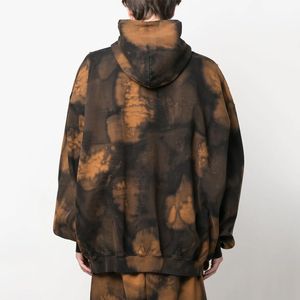 OEM Custom Classic Streetwear Men's 100% Cotton Hoodie Oversized Heavyweight Color-Blocked <b>Bleach</b> Washed tye dye men hoodie - Product Image 3