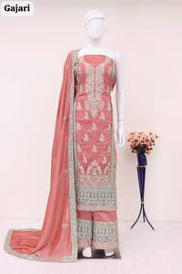 Haute qualité indien pakistanais ethnique Salwar ensemble haut-bas Dupatta travail manuel lourd broderie coton matériel costume - Product Image 4