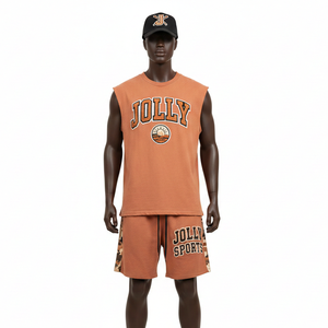 <b>Men</b> Sleeveless T <b>Shirt</b> Short Set Knit Cotton Blend Soft Feel Contrast Panel Custom Logo <b>Men</b> Sleeveless <b>shirt</b> and Shorts Set - Product Image 6