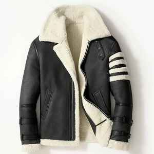 Denny & Dora Veste d'hiver en cuir véritable gris en toile de mouton coupe régulière pour hommes Imperméable et respirant - Product Image 3