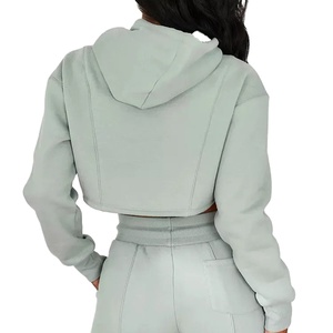 Top corto deportivo de alta calidad para mujer, Top corto de poliéster con capucha, Top de entrenamiento en negro, venta al por mayor, ODM - Product Image 3