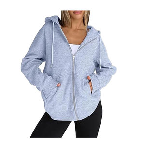 Vente en gros Sweat à capuche en polyester de haute qualité pour femme, veste à motif solide avec logo imprimé brodé pour les saisons de printemps et d'hiver - Product Image 4