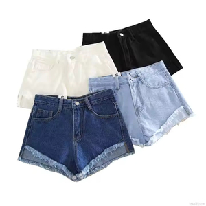 Pantalones cortos de mezclilla ajustados para mujer, pantalones vaqueros rasgados de cintura alta, ropa de calle informal de verano, atuendo de moda para uso en exteriores - Product Image 2