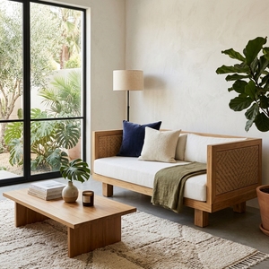 Our Modern Furniture Aswattha Visionary Solid Wood Double Sofa Elegant Woven Rattan Panel Loveseat For Living Room Setup Art - Product Image 4