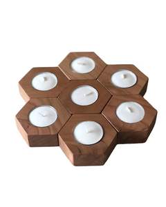 Bougeoir hexagonal en bois pour chauffe-plat Bougeoir hexagonal rustique en bois - Product Image 1