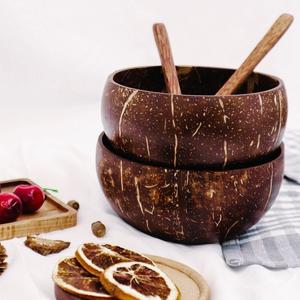 Bol en noix de coco naturel, design sculpté artisanal, écologique, durable, bol de service jetable pour le camping, vente en gros, exportation Inde - Product Image 5