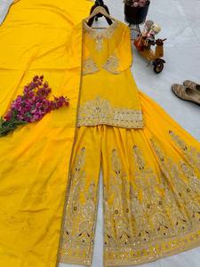 Ethenic Series Modern Plazzo Sharara <b>Top</b> and Supattra Heavy Wedding Wear for <b>Festive</b> Season Salwar Kameez for Parties - Product Image 6