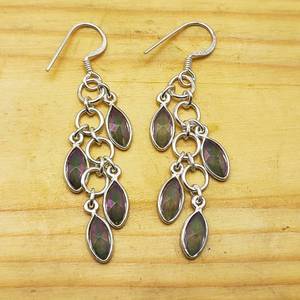 925ต่างหูพลอยบุษราคัมสีเงินสเตอร์ลิงต่างหูแบบเหลี่ยมเพชรพลอยรูปทรงมาร์คีส์ต่างหู Boho แบบฝาที่สวยงาม - Product Image 6