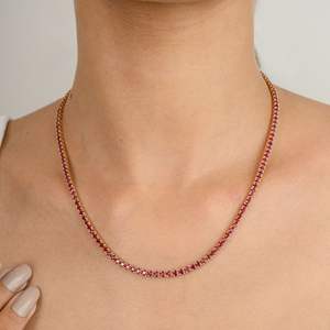 Collar de Tenis de Oro Amarillo Sólido 18K Hecho a Mano Rubí Corte Natural Personalizable para Bodas Fiestas o Regalos - Product Image 2